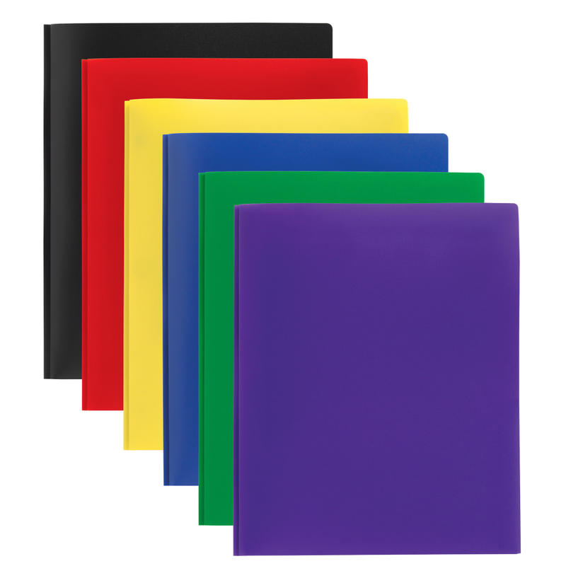 Office Depot Brand 2-Pocket School-Grade Poly Folders With Prongs, 8-1/2in x 11in, Assorted Colors, Pack Of 24 (Min Order Qty 3) MPN:039-3