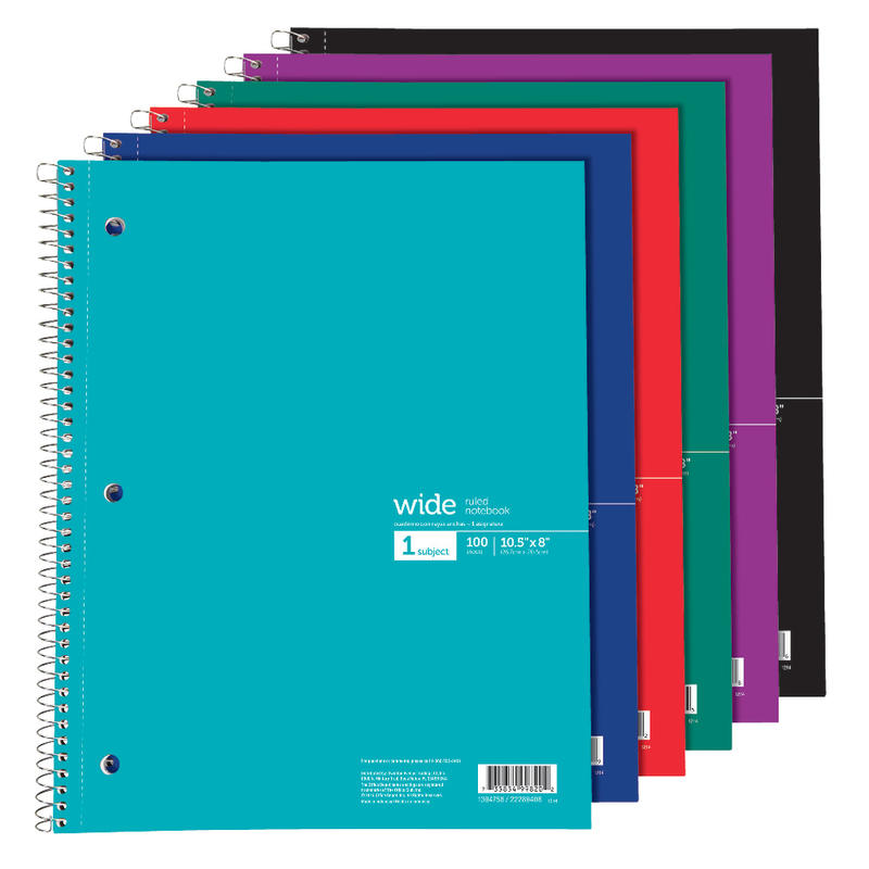 Office Depot Brand Wirebound Notebook, 8in x 10 1/2in, 1 Subject, Wide Ruled, 200 Pages (100 Sheets), Assorted Colors (Min Order Qty 24) MPN:400-003-311-1