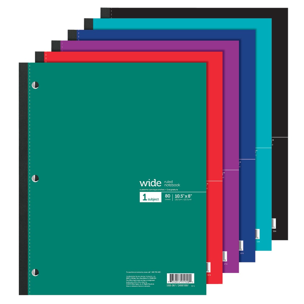Office Depot Brand Wireless Notebook, 8in x 10-1/2in, Wide Ruled, 80 Sheets, Assorted Colors (Min Order Qty 49) MPN:PD0473756