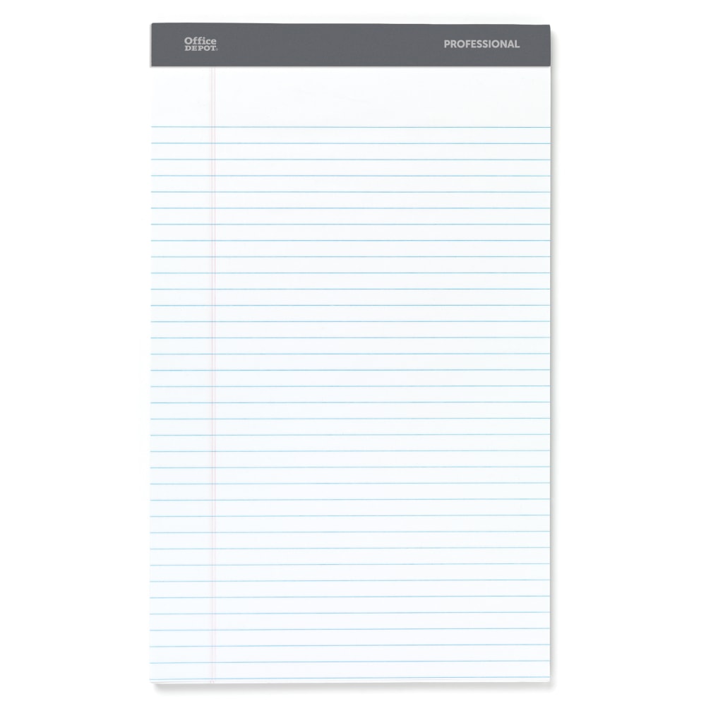Office Depot Brand Professional Writing Pads, 8 1/2in x 14in, Legal/Wide Ruled, 50 Sheets, White, Pack Of 4 (Min Order Qty 14) MPN:99490