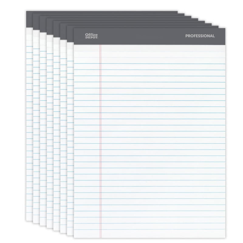 Office Depot Brand Professional Writing Pads, 8 1/2in x 11 3/4in, Legal Ruled/Wide, 50 Sheets, White, Pack Of 8 (Min Order Qty 9) MPN:99528