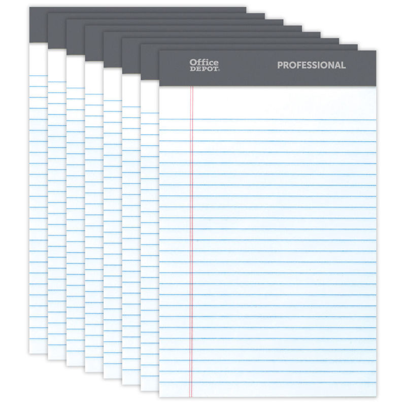 Office Depot Brand Professional Writing Pads, 5in x 8in, Narrow Ruled, 50 Sheets, White, Pack Of 8 (Min Order Qty 19) MPN:99537