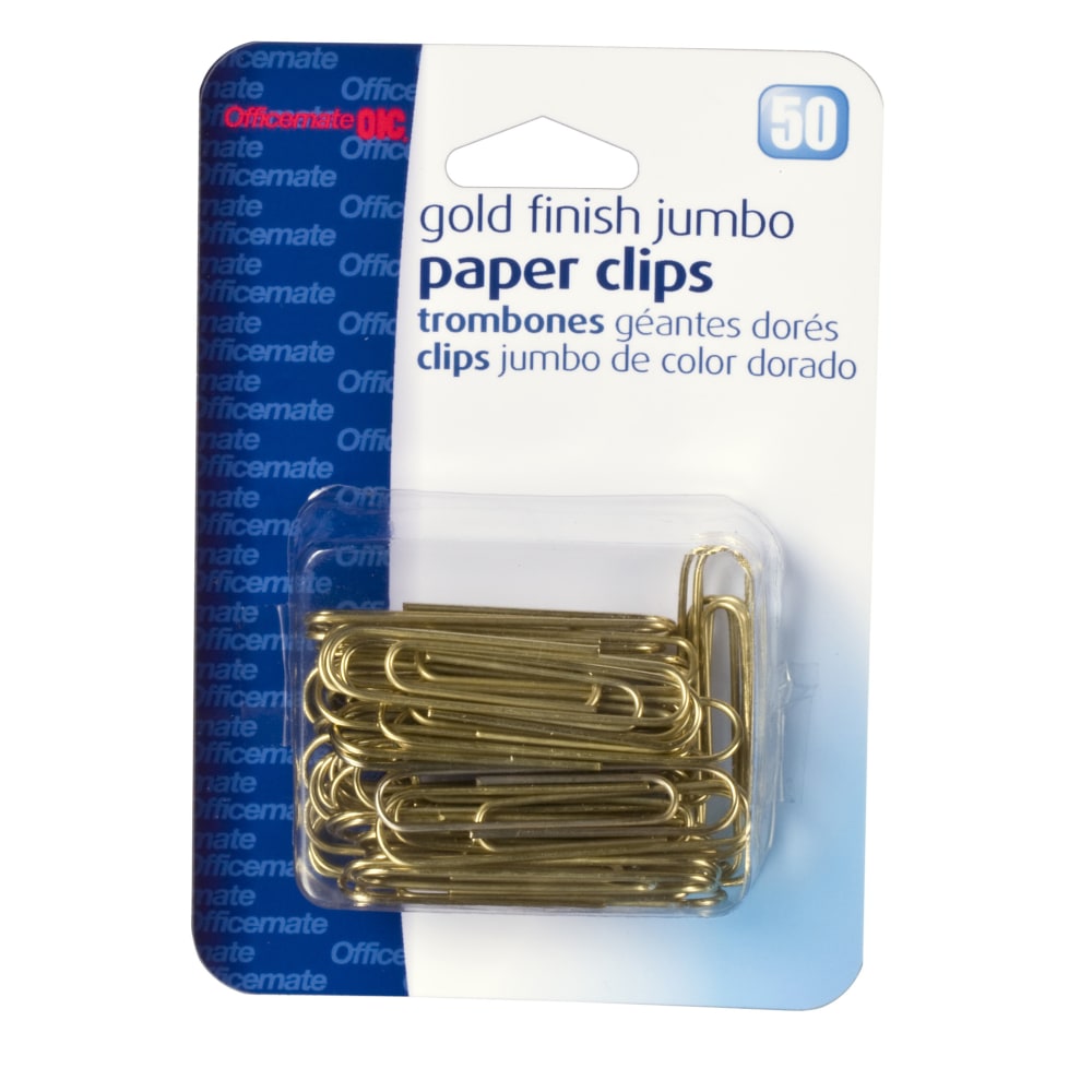 OIC Paper Clips, Box Of 50, Jumbo, Gold (Min Order Qty 18) MPN:30915