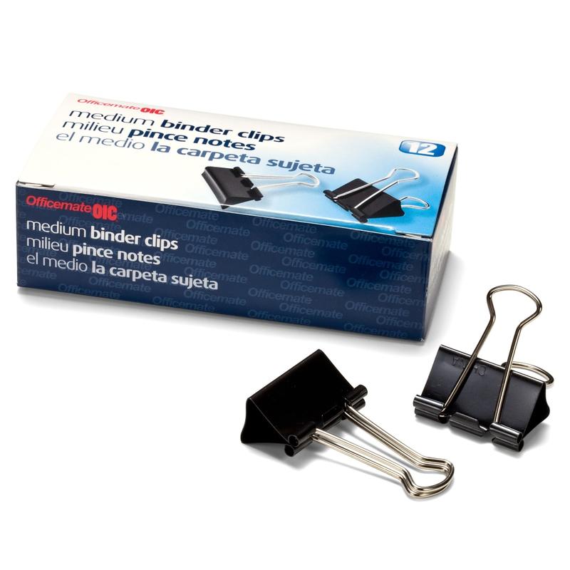 OIC Binder Clips, Medium, 1 1/4in, Black, Box Of 12 (Min Order Qty 48) MPN:99050