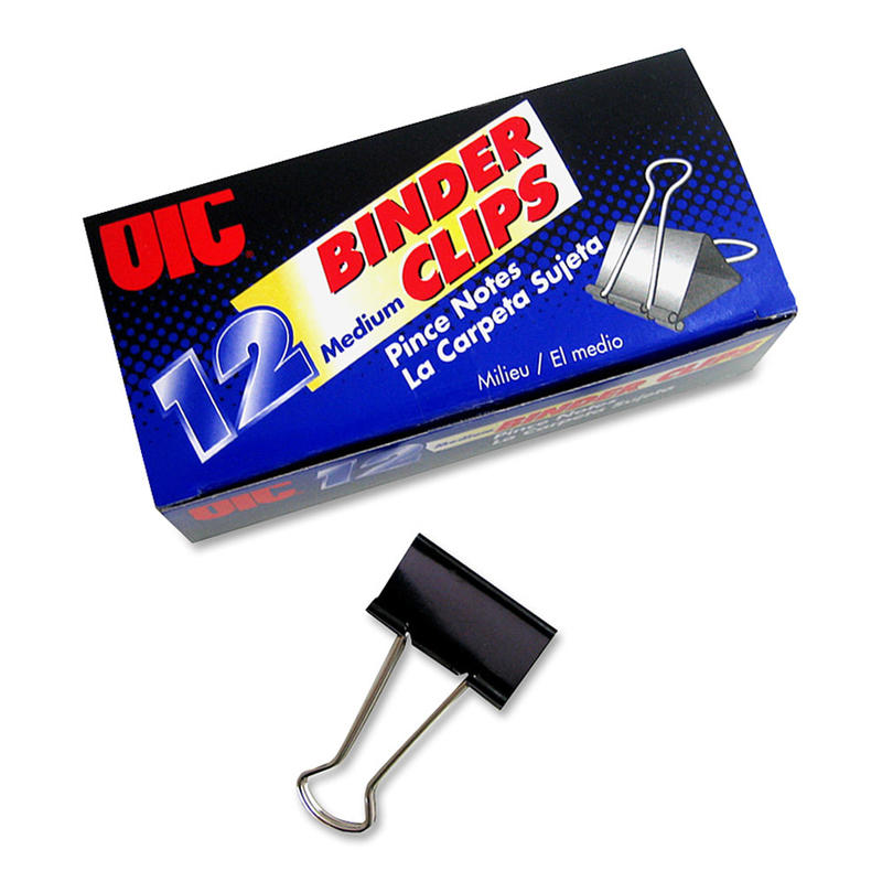 OIC Binder Clips, Medium, 1 1/4in, Black, Box Of 12 (Min Order Qty 8) MPN:OIC99050