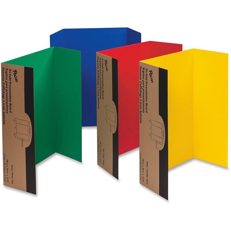 Pacon 80% Recycled Single-Walled Tri-Fold Presentation Boards, 48in x 36in, Assorted Colors, Carton Of 24 MPN:3765