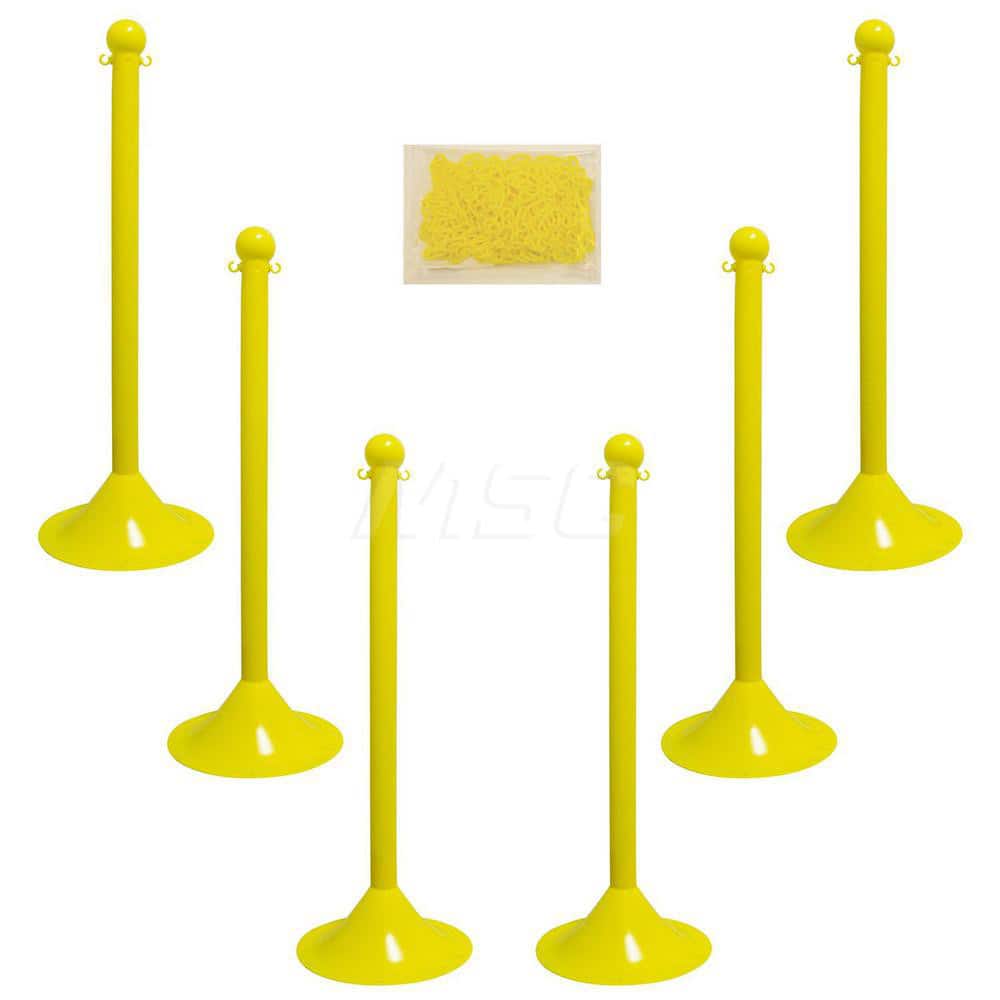 Pedestrian Barrier Kits, Chain Material: Plastic , Post Material: Plastic , Surface Pattern: Solid Color , Chain Color: Yellow , Post Color: Yellow  MPN:PS-71002-6