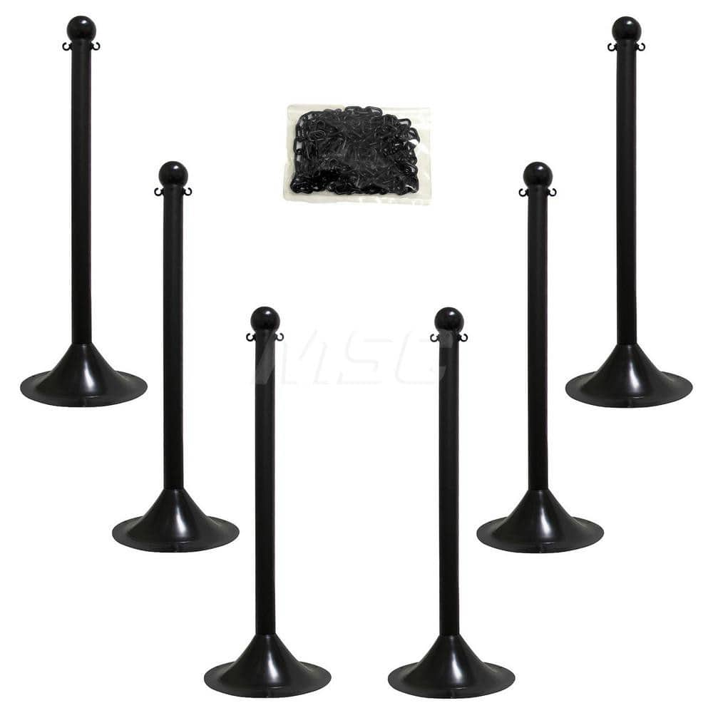 Pedestrian Barrier Kits, Chain Material: Plastic , Post Material: Plastic , Surface Pattern: Solid Color , Chain Color: Black , Post Color: Black  MPN:PS-71003-6