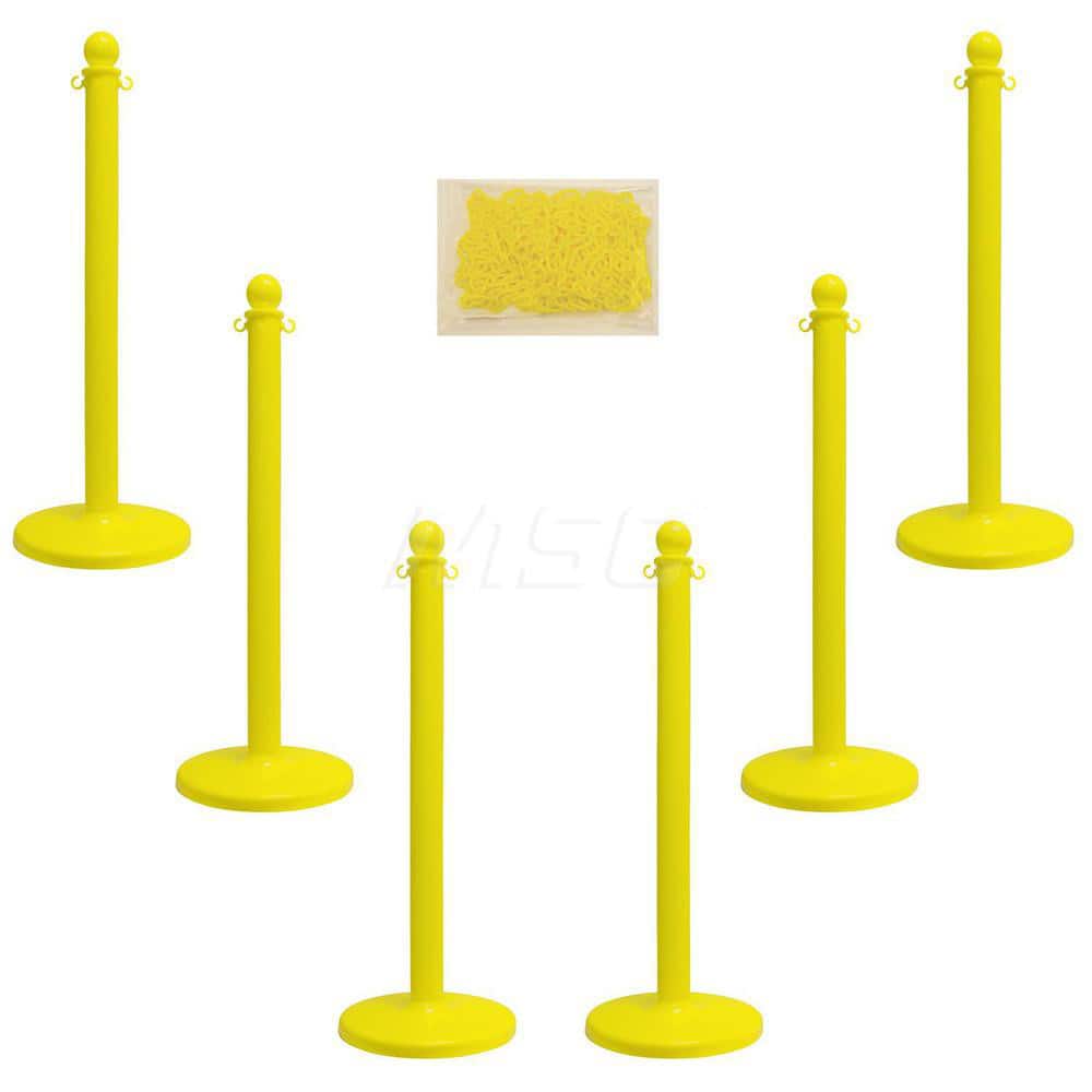 Pedestrian Barrier Kits, Chain Material: Plastic , Post Material: Plastic , Surface Pattern: Solid Color , Chain Color: Yellow , Post Color: Yellow  MPN:PS-71102-6