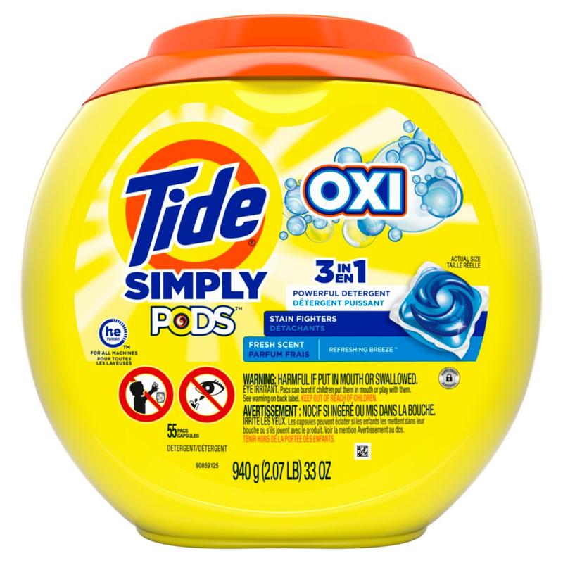 Tide Simply PODS + Oxi Liquid Laundry Detergent Pacs, 30 Oz, Refreshing Breeze, Container Of 55 Pacs (Min Order Qty 3) MPN:60601