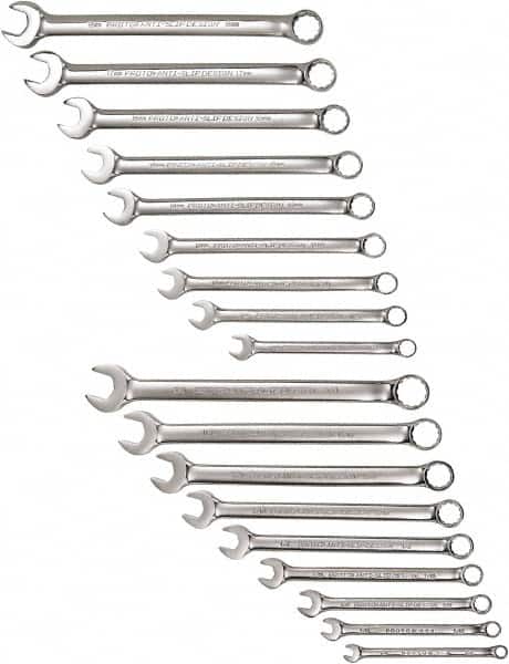 Combination Wrench Set: 18 Pc, 1/2 x 9/16