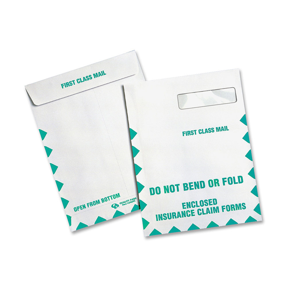 Quality Park #10 Do Not Bend Insurance Claim Envelopes, Top Right Window, Self-Adhesive, White, Box Of 100 MPN:QUA54692