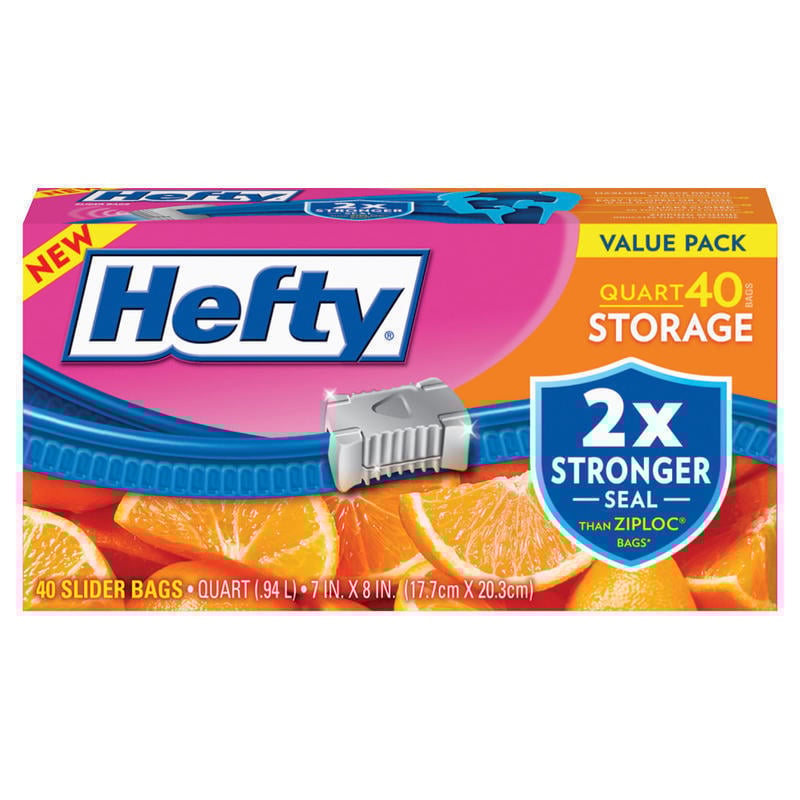 Hefty Slider Storage Bags, 1 Qt, Clear, Box Of 40 (Min Order Qty 6) MPN:R81240