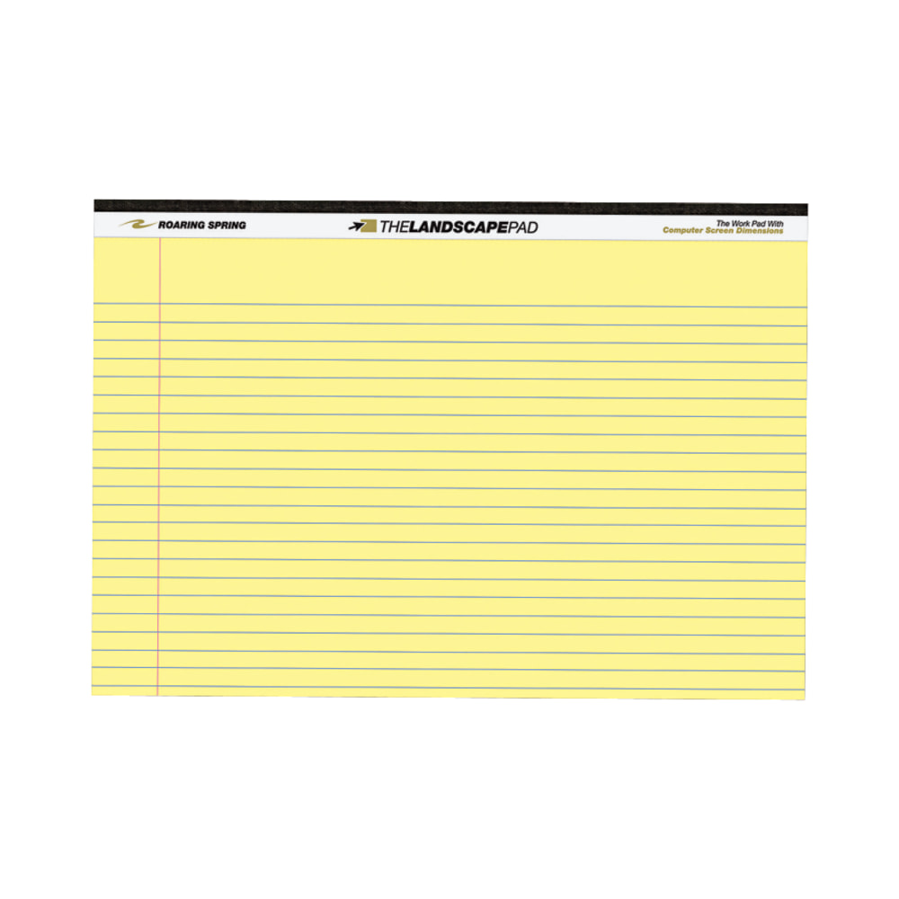 Roaring Spring Wide College Ruled Landscape Legal Pad, 11in x 9.5in 40 Sheets, Canary - 40 Sheets - 80 Pages - Printed - Stapled/Tapebound - Both Side Ruling Surface Red Margin - 20 lb Basis Weight (Min Order Qty 10) MPN:74501