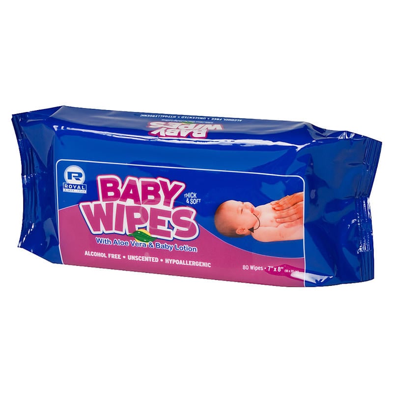 Royal Paper Baby Wipes Refills, White, 80 Wipes Per Pack, Case Of 12 Packs (Min Order Qty 3) MPN:RPBWUR80