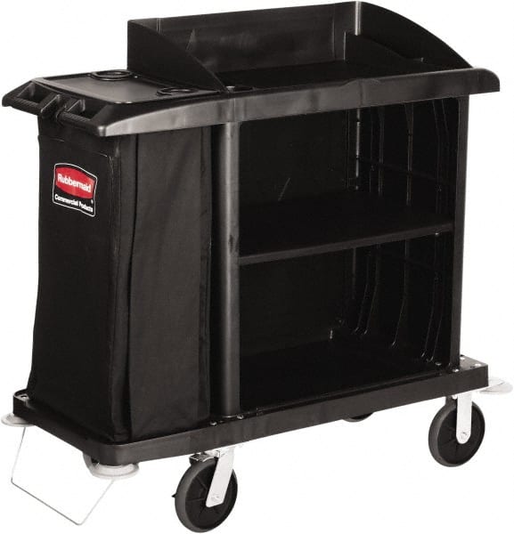 Rubbermaid Commercial Compact Size Housekeeping Janitorial Cart with Wheels, Black Vinyl Bag - Hold Towels/Linens/Trash, 50