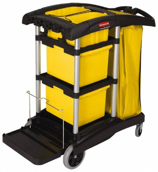 High-Capacity Janitorial Cleaning Cart with Bins, Zippered Vinyl Bag & Wheels -Transport Cleaning Supplies in School/Facility, 48.25