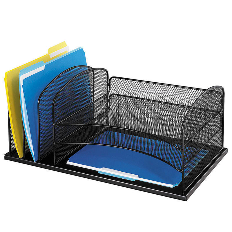 Safco Horizontal Mesh Desk Organizer, 8 1/4inH x 19 1/2inW x 11 1/2inD, Black MPN:3254BL
