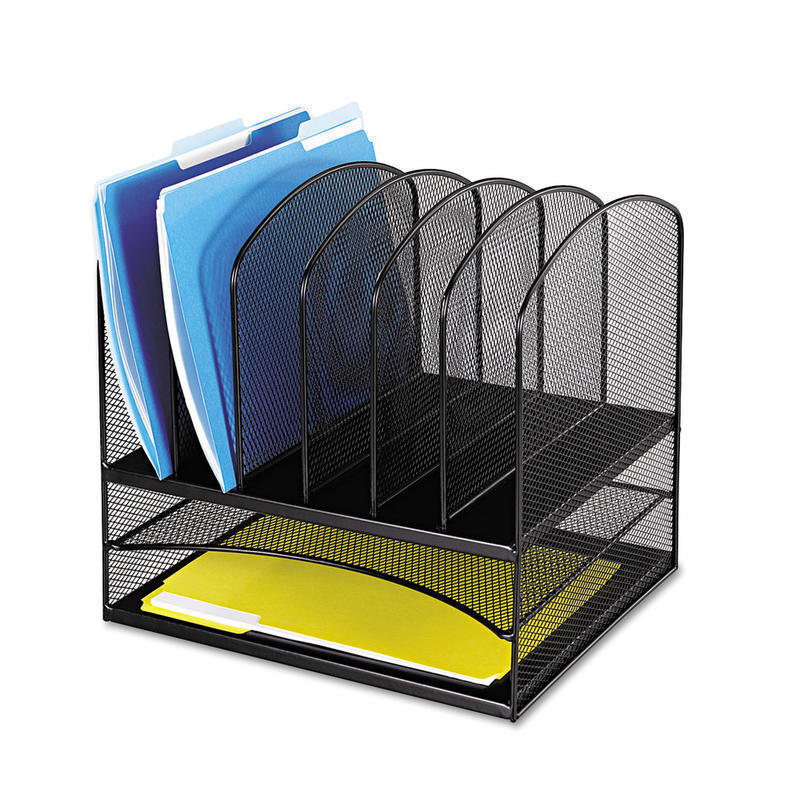Safco Onyx Mesh Desk Organizer, 13inH x 13 3/4inW x 11 1/2inD, Black (Min Order Qty 2) MPN:3255BL