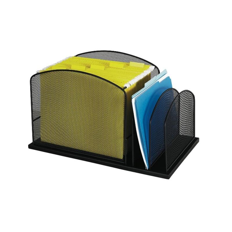 Safco Onyx Mesh Hanging File Desk Organizer With 2 Upright Sections, 11 1/2inH x 19 1/4inW x 11 1/2inD, Black (Min Order Qty 2) MPN:3259BL