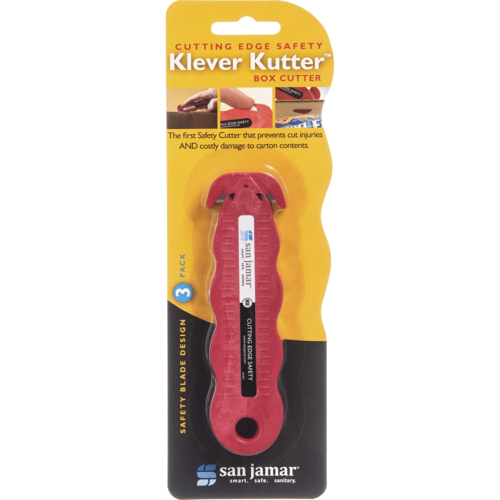 San Jamar Disposable Carton Opener - Stainless Steel Blade - Contoured Grip, Disposable, Dual Blade, Dishwasher Safe - Red - 0.2in Length - 24 / Carton MPN:KK403CT
