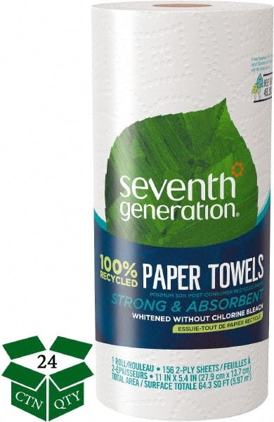 Paper Towels: Perforated Roll, 24 Rolls, Roll, 2 Ply, Recycled Fiber, White MPN:SEV13722