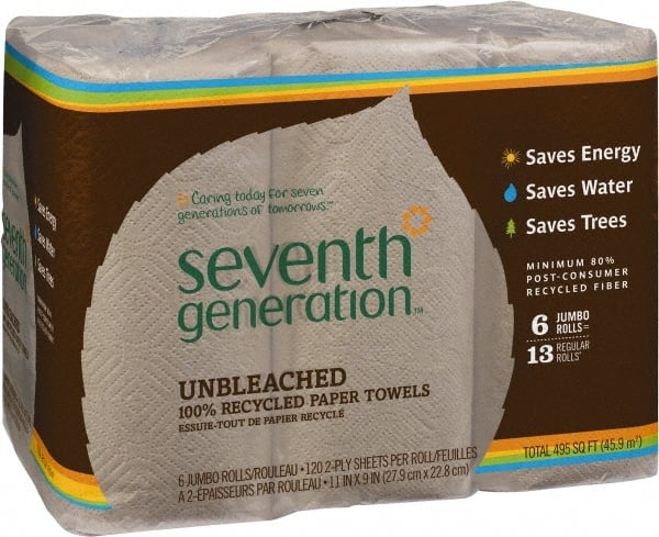 Paper Towels: Perforated Roll, 6 Rolls, Roll, 2 Ply, Recycled Fiber, Brown MPN:SEV13737PK
