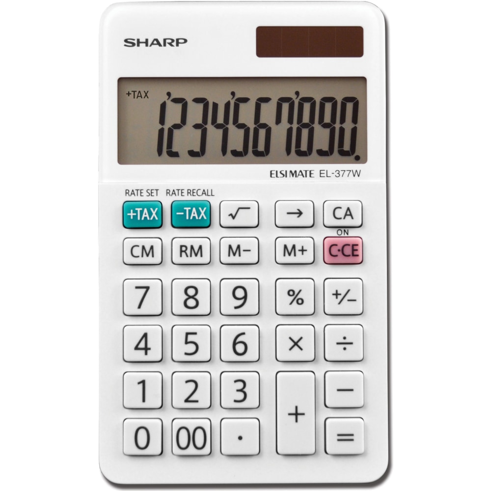 Sharp White Series Handheld Calculator, EL-377WB (Min Order Qty 5) MPN:EL-377WB