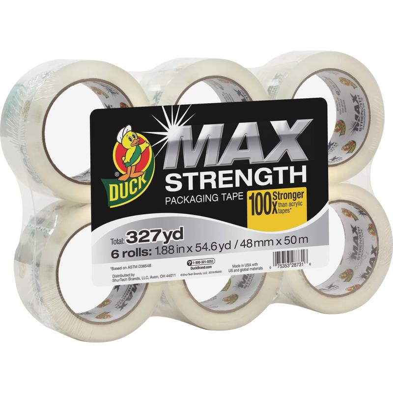 Duck Brand Brand Max Strength Packaging Tape - 54.60 yd Length x 1.88in Width - 3.1 mil Thickness - 6 / Pack - Clear (Min Order Qty 2) MPN:241513
