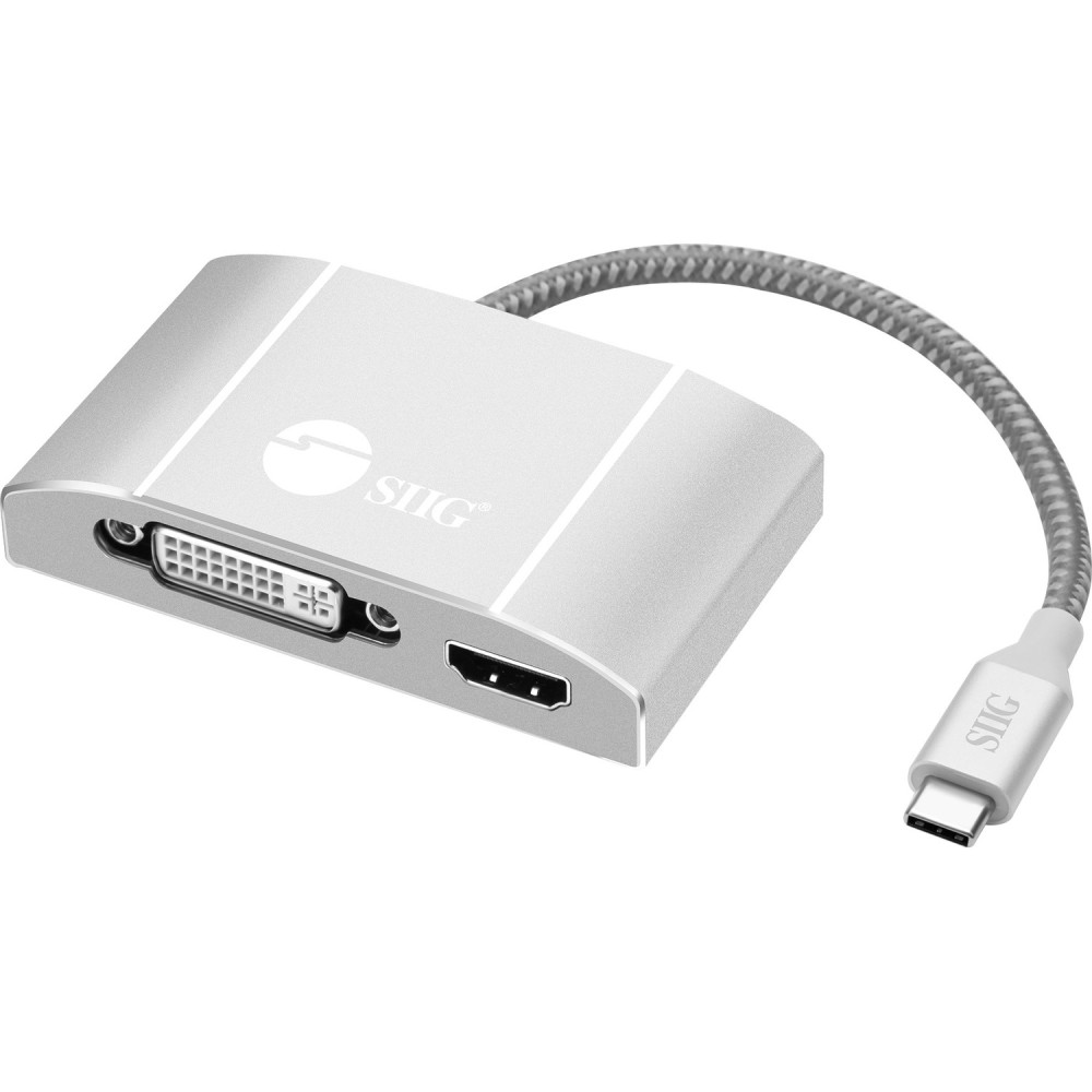 SIIG USB-C to 3-in-1 Multiport Video Adapter with PD Charging - DVI/HDMI/VGA - for Notebook/Desktop PC - 60 W - USB Type C - 2 x USB Ports - HDMI - DVI - VGA - Thunderbolt - Wired MPN:CB-TC0911-S1