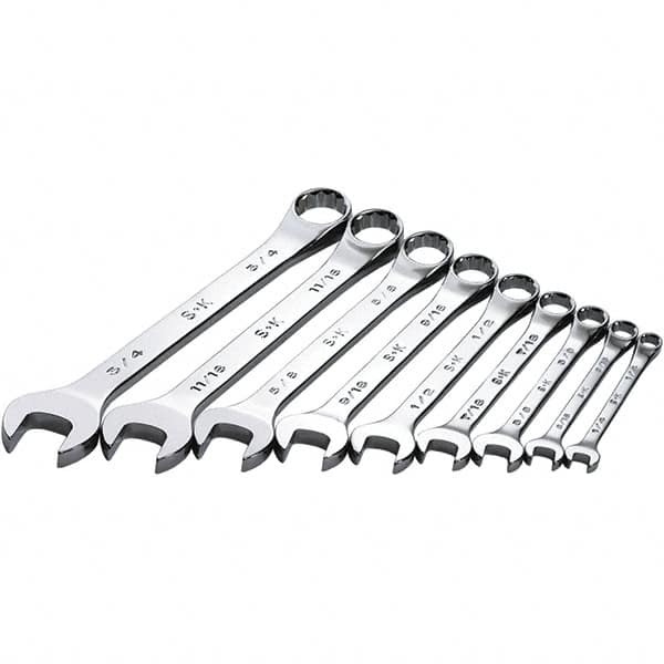 Combination Wrench Set: 9 Pc, 1/4 to 3/4