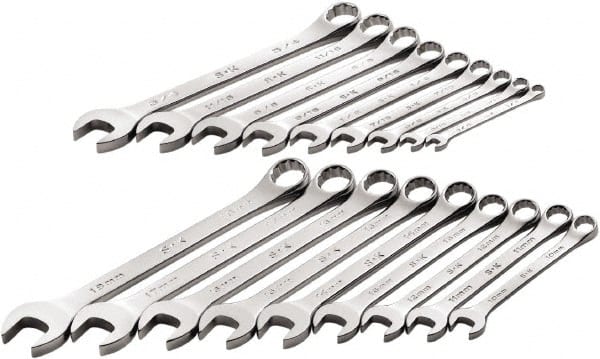 Combination Wrench Set: 18 Pc, 1/4 to 3/4