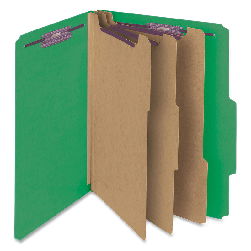 Smead Classification Folders, Top-Tab With SafeSHIELD Coated Fasteners, 3 Dividers, 3in Expansion, Letter Size, 50% Recycled, Green, Box Of 10 MPN:14097