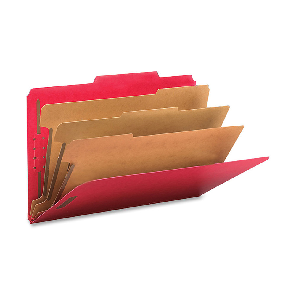Smead Classification Folders, Top-Tab With SafeSHIELD Coated Fasteners, 3 Dividers, 3in Expansion, Legal Size, 50% Recycled, Bright Red, Box Of 10 MPN:19095
