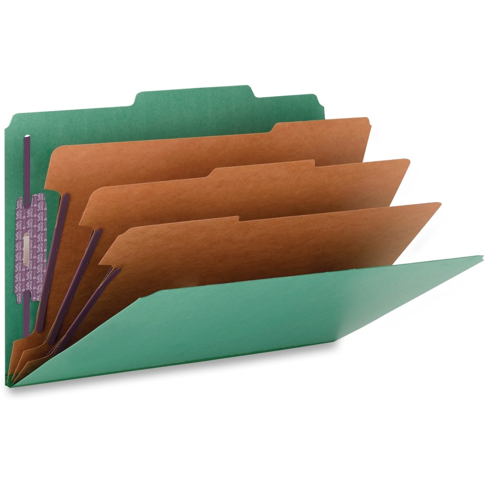 Smead Classification Folders, Top-Tab With SafeSHIELD Coated Fasteners, 3 Dividers, 3in Expansion, Legal Size, 50% Recycled, Green, Box Of 10 MPN:19097