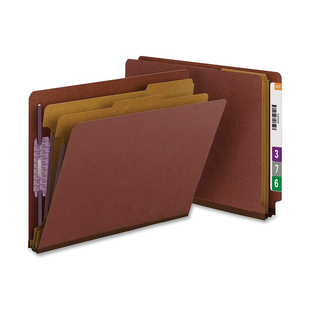 Smead Full End-Tab Classification Folder With SafeSHIELD Fastener, 2in Expansion, 1 Divider, 8 1/2in x 11in, Letter, 60% Recycled, Red, Box of 10 MPN:26855