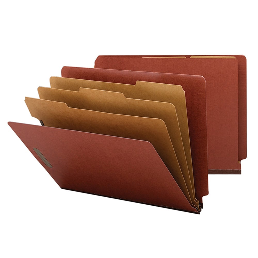 Smead Full End-Tab Classification Folder With SafeSHIELD Fastener, 2in Expansion, 3 Dividers, 8 1/2in x 11in, Letter, 60% Recycled, Red, Box of 10 MPN:26865