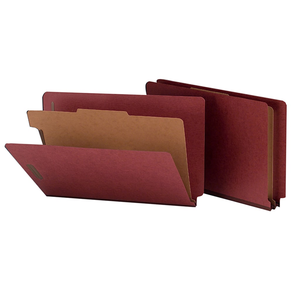 Smead Full End-Tab Classification Folder With SafeSHIELD Fastener, 2in Expansion, 1 Divider, 8 1/2in x 14in, Legal, 60% Recycled, Red, Box of 10 MPN:29855