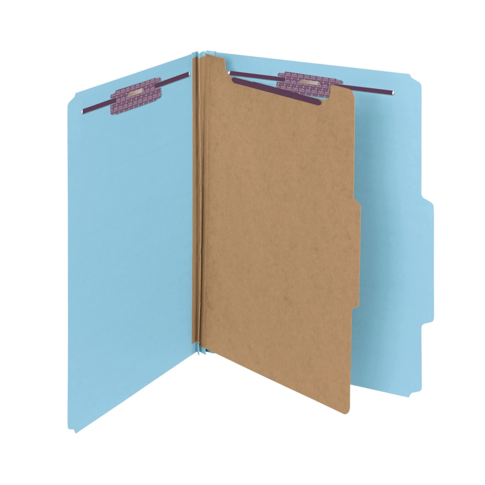 Smead Pressboard Classification Folder with SafeSHIELD Fastener, 1 Divider, Letter Size, 100% Recycled, Blue (Min Order Qty 22) MPN:C402-5A-1D-BE
