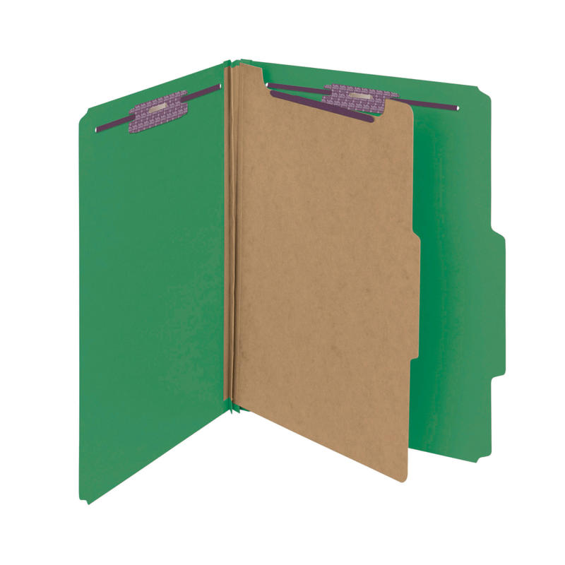 Smead Pressboard Classification Folder, 1 Divider, Letter Size, 100% Recycled, Green (Min Order Qty 22) MPN:C402-5A-1D-GN