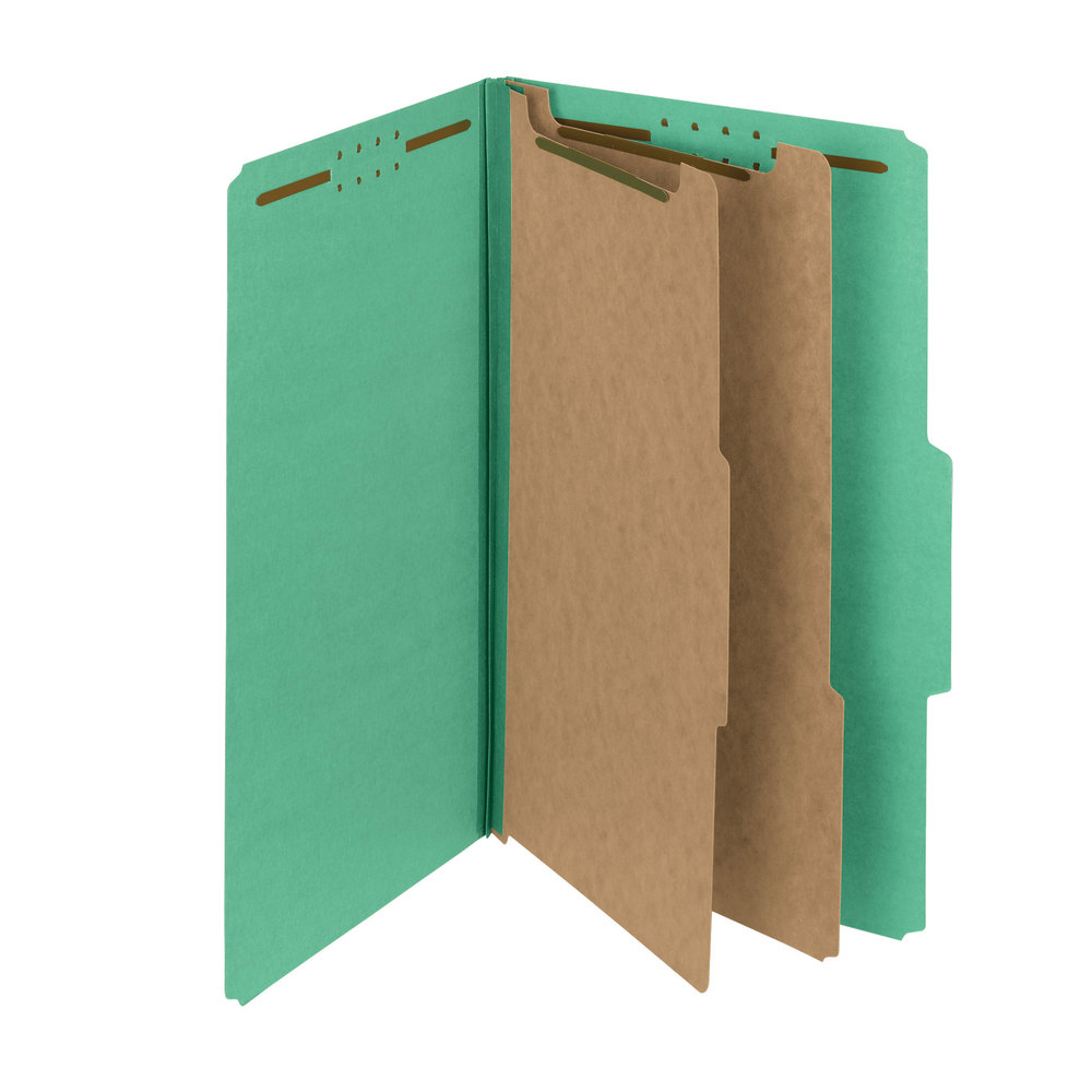 Smead Pressboard Classification Folders, 2 Dividers, Legal Size, 100% Recycled, Green, Pack Of 5 (Min Order Qty 4) MPN:C5-2DSS-GNZ