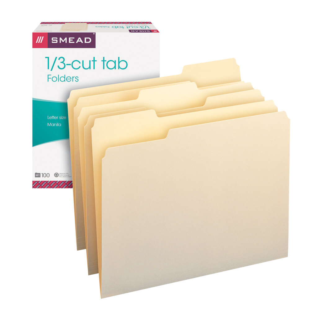 Smead File Folders, Letter Size, 1/3 Cut, Manila, Pack Of 100 (10330) (Min Order Qty 4) MPN:153L