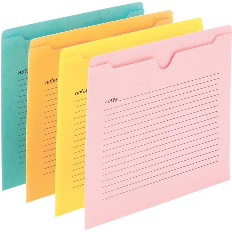 Smead Straight Tab Cut Letter Recycled File Jacket - 8 1/2in x 11in - Aqua, Goldenrod, Pink, Yellow - 10% Recycled - 12 / Pack (Min Order Qty 4) MPN:75616