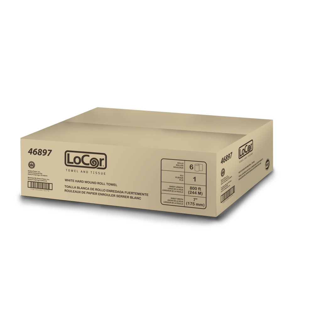 LoCor Mid-Premium 1-Ply Hardwound Paper Towels, 800ft Per Roll, Pack Of 6 Rolls (Min Order Qty 2) MPN:46897