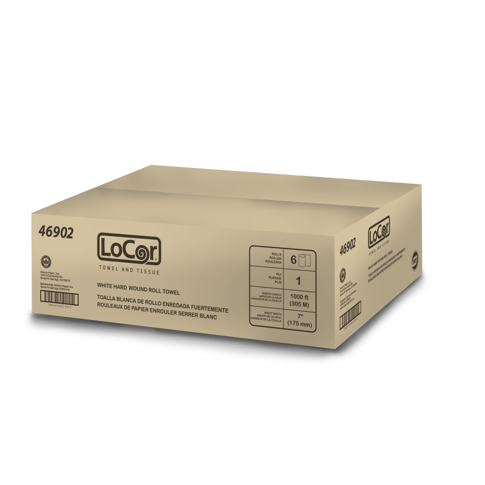 LoCor High-Capacity 1-Ply Hardwound Paper Towels, 1000ft Per Roll, Pack Of 6 Rolls (Min Order Qty 2) MPN:46902