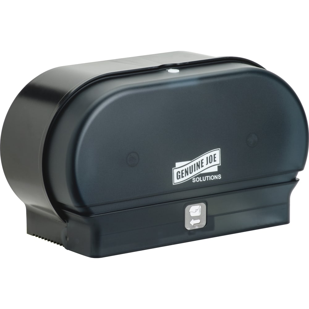 Genuine Joe Solutions Standard Bath Tissue Roll Dispenser - Manual - 2000 x Sheet, 2 x Roll - Black - Sliding Door - 1 Each (Min Order Qty 5) MPN:98213