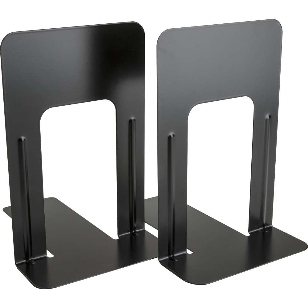Business Source Heavy-gauge Steel Book Supports - 8.5in Height x 9in Width x 6in DepthDesktop - Non-skid Base, Scratch Resistant, Stain Resistant - Enamel - Black - Steel - 2 / Pair (Min Order Qty 6) MPN:42551