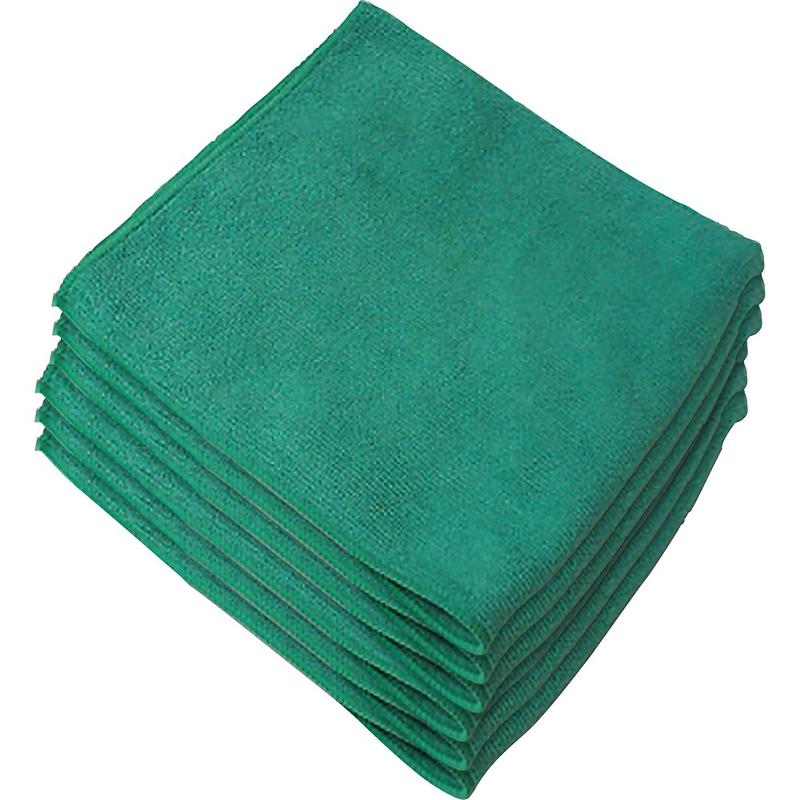 Genuine Joe General Purpose Microfiber Cloth - For Multipurpose - 16in Length x 16in Width - 12 / Bag - Chemical Resistant, Oil-free, Lint-free - Green (Min Order Qty 6) MPN:39505