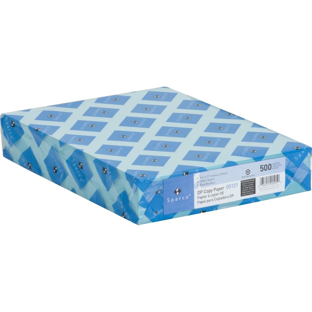 Sparco Color Multi-Use Printer & Copy Paper, Blue, Letter (8.5in x 11in), 500 Sheets Per Ream, 20 Lb, 90 Brightness, 30% Recycled (Min Order Qty 4) MPN:05121