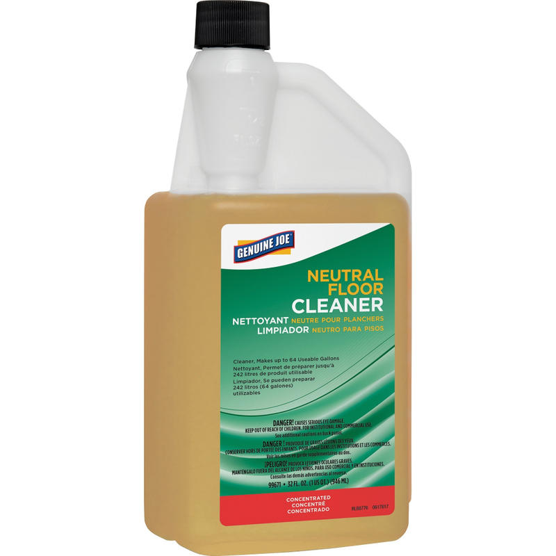 Genuine Joe Neutral Floor Cleaner - For Multi Surface - Concentrate - 32 fl oz (1 quart) - 1 Each - pH Neutral - Yellow (Min Order Qty 5) MPN:99671